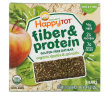Nurture Inc. (Happy Baby), Happytot, Fiber & Protein Soft-Baked Oat Bar, Organic Apples & Spinach, 5 Bars, 0.88 oz (25 g) Each