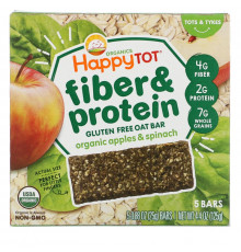 Nurture Inc. (Happy Baby), Happytot, Fiber & Protein Soft-Baked Oat Bar, Organic Apples & Spinach, 5 Bars, 0.88 oz (25 g) Each