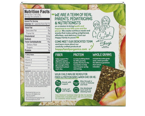 Nurture Inc. (Happy Baby), Happytot, Fiber & Protein Soft-Baked Oat Bar, Organic Apples & Spinach, 5 Bars, 0.88 oz (25 g) Each Nurture Inc. (Happy Baby), Happytot, Fiber & Protein Soft-Baked Oat Bar, Organic Apples & Spinach, 5 Bars, 0.88 oz (25 g) Each