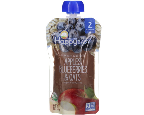 Nurture Inc. (Happy Baby), Organic Baby Food, Stage 2, 6+ Months, Apples, Blueberries, & Oats, 4.0 oz (113 g) Nurture Inc. (Happy Baby), Organic Baby Food, Stage 2, 6+ Months, Apples, Blueberries, & Oats, 4.0 oz (113 g)