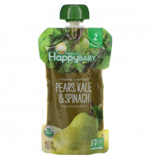 Nurture Inc. (Happy Baby), Organic Baby Food, Stage 2, 6+ Months, Pears, Kale & Spinach, 4.0 oz (113 g)