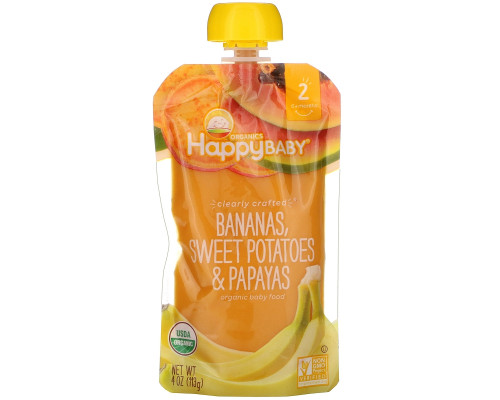 Nurture Inc. (Happy Baby), Organic Baby Food, Bananas, Sweet Potatoes, & Papayas, Stage 2, 6+ Months, 4.0 oz (113 g) Nurture Inc. (Happy Baby), Organic Baby Food, Bananas, Sweet Potatoes, & Papayas, Stage 2, 6+ Months, 4.0 oz (113 g)