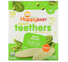 Nurture Inc. (Happy Baby), Gentle Teething Wafers, Organic Teethers, Pea & Spinach, 12 Packs, 0.14 oz (4 g) Each