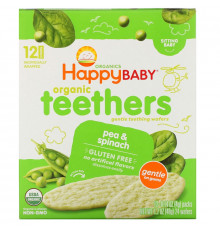Nurture Inc. (Happy Baby), Gentle Teething Wafers, Organic Teethers, Pea & Spinach, 12 Packs, 0.14 oz (4 g) Each