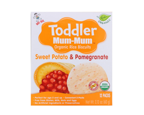 Hot Kid, Печенье с органическим рисом Toddler Mum-Mum, батат и гранат, 12 упаковок, 60 г Hot Kid, Печенье с органическим рисом Toddler Mum-Mum, батат и гранат, 12 упаковок, 60 г