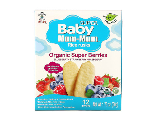 Hot Kid, Baby Mum-Mum , Organic Rice Rusks, Super Berries, 12 2-Packs, 1.76 oz (50 g) Each Hot Kid, Baby Mum-Mum , Organic Rice Rusks, Super Berries, 12 2-Packs, 1.76 oz (50 g) Each