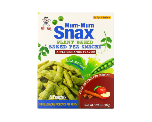 Hot Kid, Mum-Mum Snax, Baked Pea Snacks, For Ages 24 Months+, Apple Cinnamon, 5 Pouches, 1.76 oz (50 g) Hot Kid, Mum-Mum Snax, Baked Pea Snacks, For Ages 24 Months+, Apple Cinnamon, 5 Pouches, 1.76 oz (50 g)