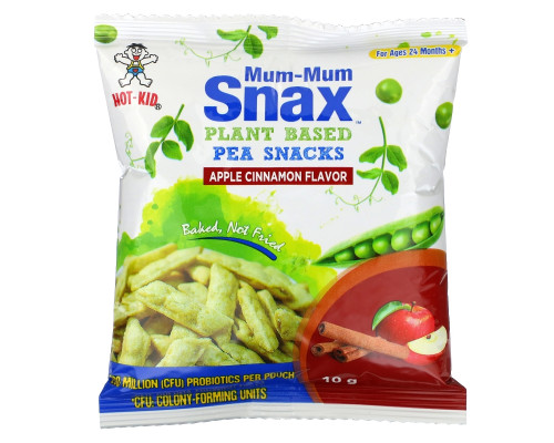 Hot Kid, Mum-Mum Snax, Baked Pea Snacks, For Ages 24 Months+, Apple Cinnamon, 5 Pouches, 1.76 oz (50 g) Hot Kid, Mum-Mum Snax, Baked Pea Snacks, For Ages 24 Months+, Apple Cinnamon, 5 Pouches, 1.76 oz (50 g)