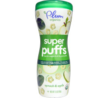 Plum Organics Super Puffs органические колечки из овощей фруктов и злаков шпинат и яблоко 15 унции (42 г)