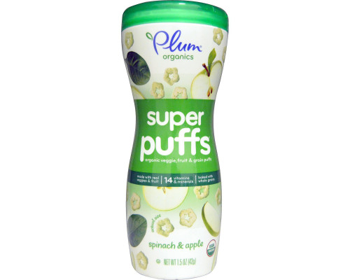 Plum Organics Super Puffs органические колечки из овощей фруктов и злаков шпинат и яблоко 15 унции (42 г) Plum Organics Super Puffs органические колечки из овощей фруктов и злаков шпинат и яблоко 15 унции (42 г)