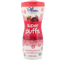 Plum Organics Super Puffs органические колечки из овощей фруктов и злаков клубника и свекла 15 унции (42 г)