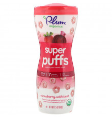 Plum Organics Super Puffs органические колечки из овощей фруктов и злаков клубника и свекла 15 унции (42 г)