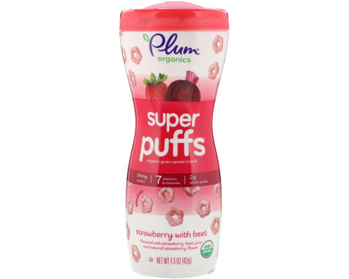 Plum Organics Super Puffs органические колечки из овощей фруктов и злаков клубника и свекла 15 унции (42 г) Plum Organics Super Puffs органические колечки из овощей фруктов и злаков клубника и свекла 15 унции (42 г)