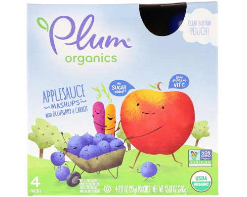Plum Organics, Organic Mashups, Blueberry Blitz, 4 Pouches, 3.17 oz (90 g) Each