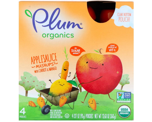 Plum Organics, Plum, Organic Mashups, Carroty Chop, 4 Pouches, 3.17 oz (90 g) Each Plum Organics, Plum, Organic Mashups, Carroty Chop, 4 Pouches, 3.17 oz (90 g) Each
