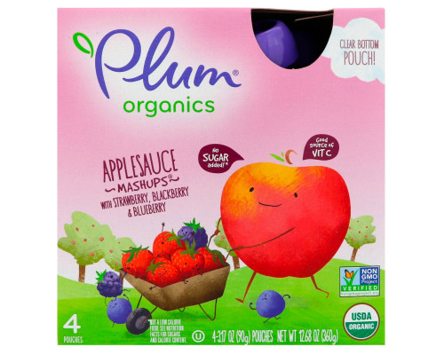 Plum Organics Органическое пюре ягоды 4 пакетика 317 унции (90 г) каждый Plum Organics Органическое пюре ягоды 4 пакетика 317 унции (90 г) каждый