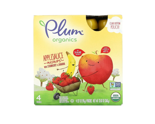 Plum Organics, Plum, Organic Mashups, Strawberry Banana, 4 Pouches, 3.17 oz (90 g) Each Plum Organics, Plum, Organic Mashups, Strawberry Banana, 4 Pouches, 3.17 oz (90 g) Each