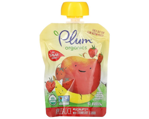 Plum Organics, Plum, Organic Mashups, Strawberry Banana, 4 Pouches, 3.17 oz (90 g) Each Plum Organics, Plum, Organic Mashups, Strawberry Banana, 4 Pouches, 3.17 oz (90 g) Each