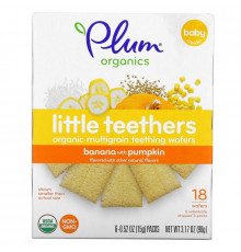 Plum Organics Little Yums органические вафли для прорезывающихся зубов тыква и банан 6 упаковок 05 унции (141 г) каждая