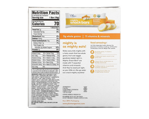 Plum Organics Mighty 4 Essential Nutrition Bar Pumpkin Banana 6 Bars 6-.67 oz (19 g) Each