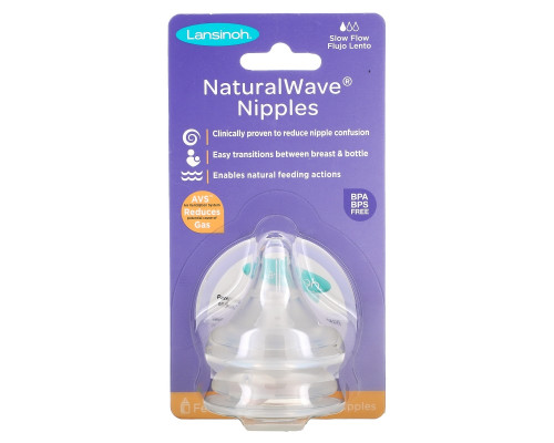 Lansinoh, Соски NaturalWave, медленный ток молока, 2 соски Slow-Flow Lansinoh, Соски NaturalWave, медленный ток молока, 2 соски Slow-Flow