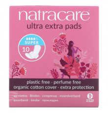 Natracare, Органические и натуральные прокладки Ultra Extra, супер,из органического хлопка, 10 прокладок