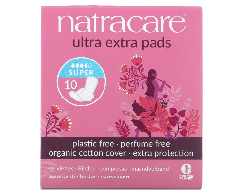Natracare, Органические и натуральные прокладки Ultra Extra, супер,из органического хлопка, 10 прокладок Natracare, Органические и натуральные прокладки Ultra Extra, супер,из органического хлопка, 10 прокладок