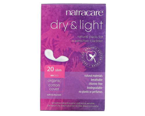 Natracare, Dry & Light, покрытие из органического хлопка, Slim, 20 прокладок Natracare, Dry & Light, покрытие из органического хлопка, Slim, 20 прокладок