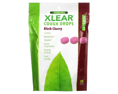 От гриппа и простуды Xlear, Леденцы от кашля без сахара, черная вишня, 30 капель От гриппа и простуды Xlear, Леденцы от кашля без сахара, черная вишня, 30 капель