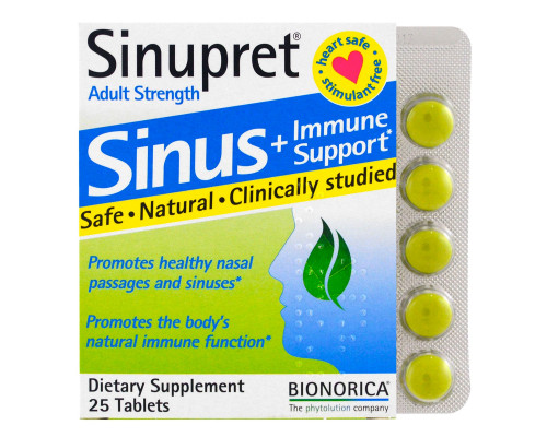 Bionorica Sinupret Синус + Имунная Поддержка Формула для Взрослых 25 таблеток Bionorica Sinupret Синус + Имунная Поддержка Формула для Взрослых 25 таблеток