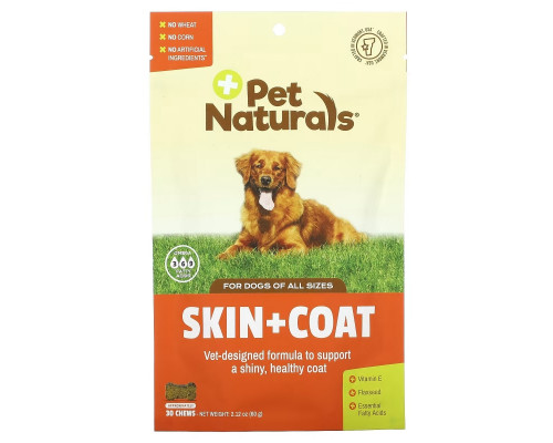 Pet Naturals, Кожа + мех, для собак, 30 жевательных таблеток, 2,12 унции (60 г) Pet Naturals, Кожа + мех, для собак, 30 жевательных таблеток, 2,12 унции (60 г)