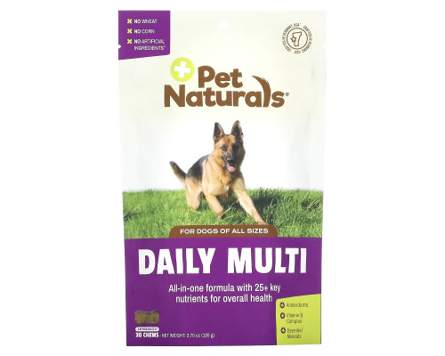 Pet Naturals, Ежедневный мультивитамин, для собак, 30 жевательных таблеток, 3,70 унции (105 г) Pet Naturals, Ежедневный мультивитамин, для собак, 30 жевательных таблеток, 3,70 унции (105 г)