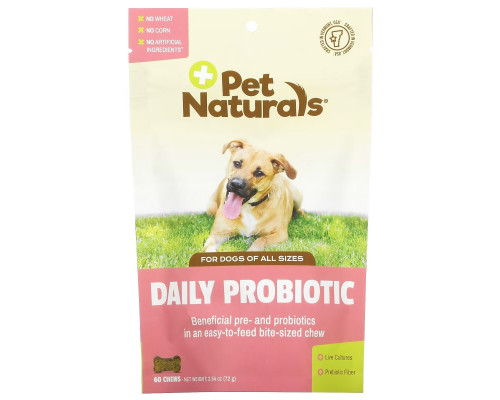 Pet Naturals, ежедневный пробиотик, для собак всех размеров, 60 жевательных таблеток, 72 г (2,55 унции) Pet Naturals, ежедневный пробиотик, для собак всех размеров, 60 жевательных таблеток, 72 г (2,55 унции)