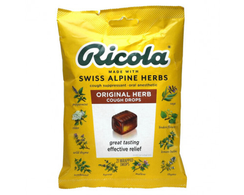 От гриппа и простуды Ricola, Оригинальные натуральные леденцы от кашля с травами, 21 капля От гриппа и простуды Ricola, Оригинальные натуральные леденцы от кашля с травами, 21 капля