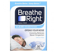 Для здорового сна Breathe Right, Полоски для носа, средние / средние, прозрачные, 30 шт.