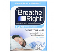 Для здорового сна Breathe Right, Полоски для носа, прозрачные для чувствительной кожи, большие, 30 прозрачных полосок