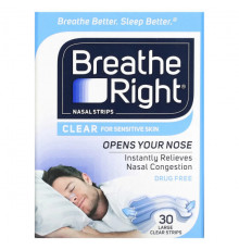 Для здорового сна Breathe Right, Полоски для носа, прозрачные для чувствительной кожи, большие, 30 прозрачных полосок
