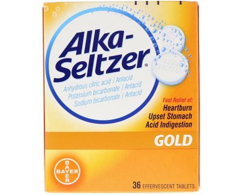 Alka-Seltzer, Золото, 36 шипучих таблеток Alka-Seltzer, Золото, 36 шипучих таблеток