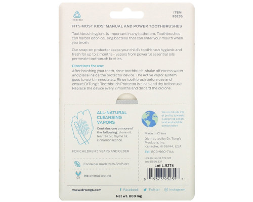 Dr. Tung's, Kid's Snap-On Toothbrush Sanitizer, 2 Toothbrush Sanitizers Dr. Tung's, Kid's Snap-On Toothbrush Sanitizer, 2 Toothbrush Sanitizers