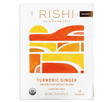 Rishi Tea Натуральный травяной чай куркума и имбирь, в пакетиках, для поддержания иммунитета, без кофеина 15 пакетиков 175 унции (495 г)