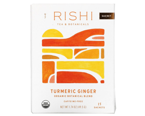 Rishi Tea Натуральный травяной чай куркума и имбирь, в пакетиках, для поддержания иммунитета, без кофеина 15 пакетиков 175 унции (495 г) Rishi Tea Натуральный травяной чай куркума и имбирь, в пакетиках, для поддержания иммунитета, без кофеина 15 пакетиков 175 унции (495 г)