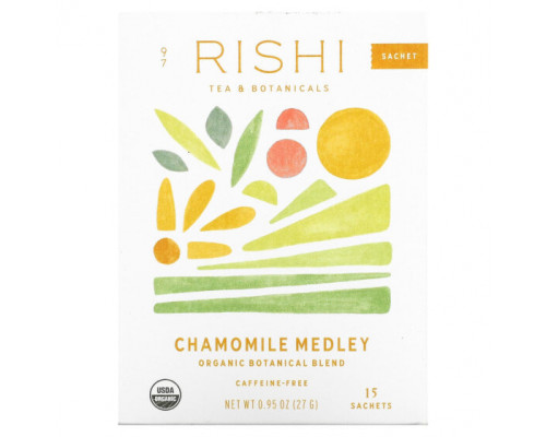 Травяные сборы и чаи Rishi Tea, Органический травяной чай, смесь ромашки, без кофеина, 15 пакетиков, 0,95 унции (27 г) Травяные сборы и чаи Rishi Tea, Органический травяной чай, смесь ромашки, без кофеина, 15 пакетиков, 0,95 унции (27 г)