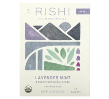 Травяные сборы и чаи Rishi Tea, Organic Botanical Blend, лаванда и мята, без кофеина, 15 пакетиков, 37,5 г (1,32 унции)