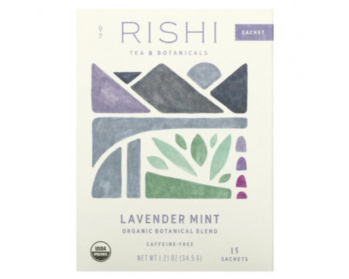 Травяные сборы и чаи Rishi Tea, Organic Botanical Blend, лаванда и мята, без кофеина, 15 пакетиков, 37,5 г (1,32 унции) Травяные сборы и чаи Rishi Tea, Organic Botanical Blend, лаванда и мята, без кофеина, 15 пакетиков, 37,5 г (1,32 унции)