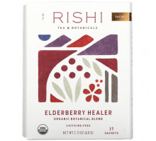 Травяные сборы и чаи Rishi Tea, Elderberry Healer, без кофеина, 15 пакетиков, 60 г (2,11 унции)