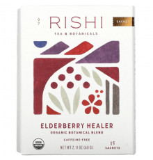 Травяные сборы и чаи Rishi Tea, Elderberry Healer, без кофеина, 15 пакетиков, 60 г (2,11 унции)