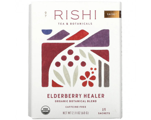 Травяные сборы и чаи Rishi Tea, Elderberry Healer, без кофеина, 15 пакетиков, 60 г (2,11 унции) Травяные сборы и чаи Rishi Tea, Elderberry Healer, без кофеина, 15 пакетиков, 60 г (2,11 унции)