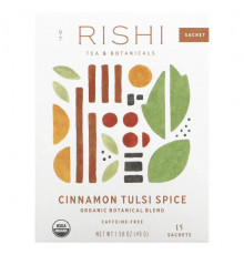 Травяные сборы и чаи Rishi Tea, Cinnamon Tulsi, без кофеина, 15 пакетиков 45 г (1,58 унции)