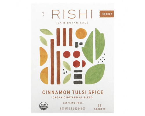 Травяные сборы и чаи Rishi Tea, Cinnamon Tulsi, без кофеина, 15 пакетиков 45 г (1,58 унции) Травяные сборы и чаи Rishi Tea, Cinnamon Tulsi, без кофеина, 15 пакетиков 45 г (1,58 унции)