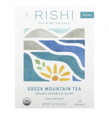 Травяные сборы и чаи Rishi Tea, Греческий горный чай, без кофеина, 15 пакетиков, 39 г (1,37 унции)